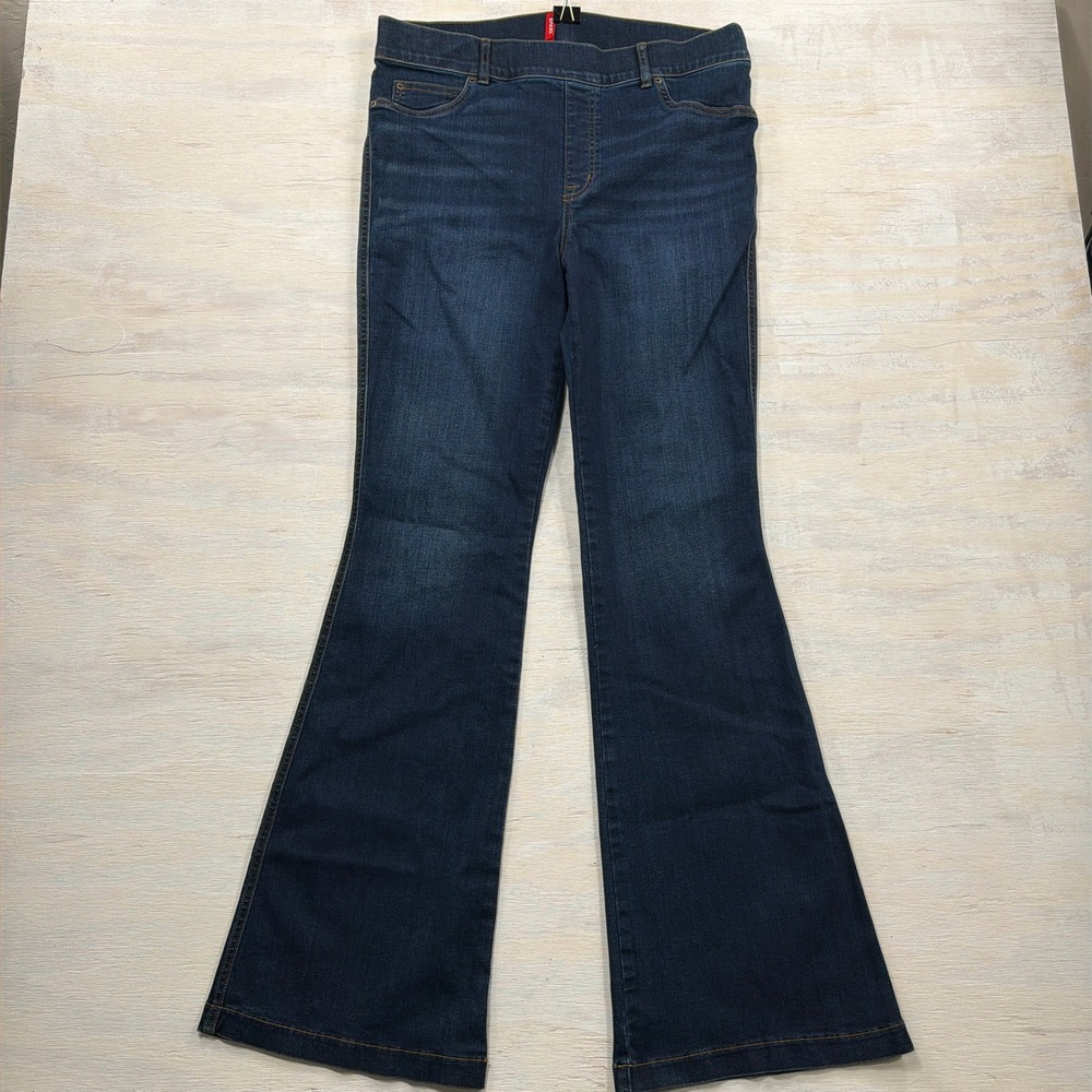 Spanx Jeans Flare Pull On Shaping Denim XL Dark Wash Blue Womens